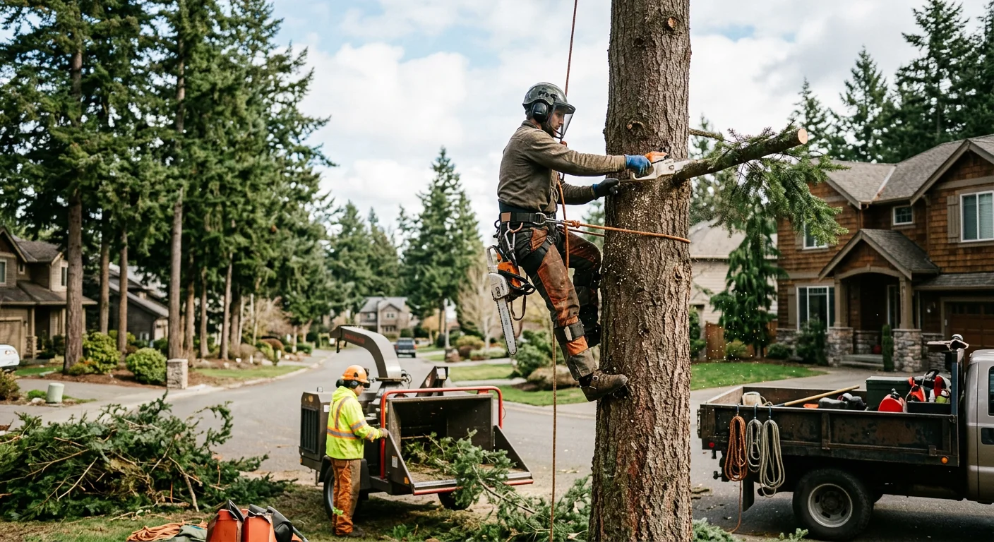 Crew clearing a wooded residential lot with heavy equipment in Mill Creek