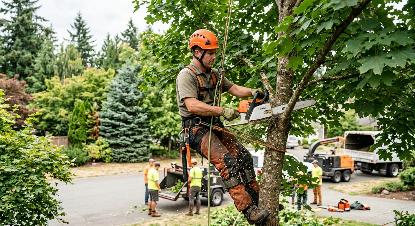 Crew clearing a wooded residential lot with equipment in Mill Creek