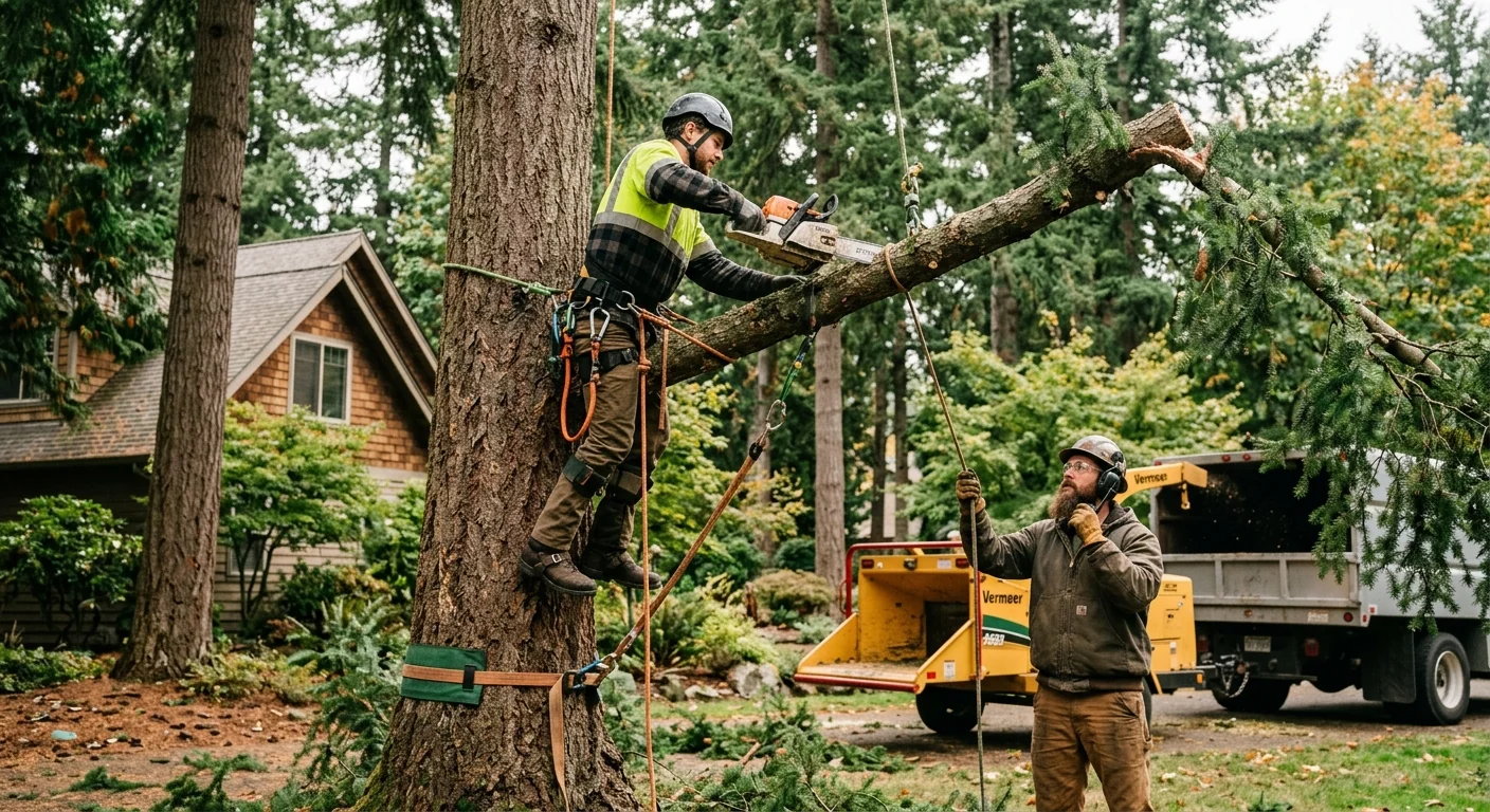 Steel cable installed high in a large tree canopy