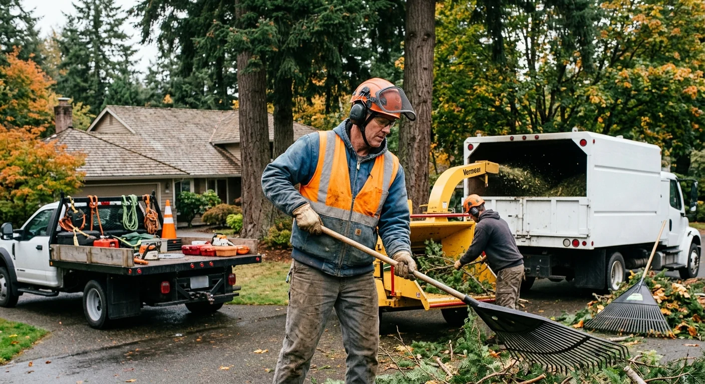 Crew assessing a large tree for removal in a Mill Creek yard
