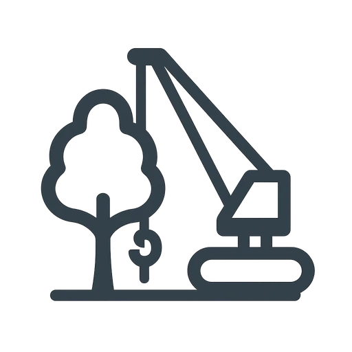 Crane lifting a large tree section over a tight residential lot